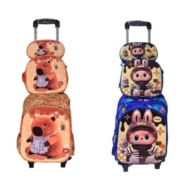 Producto - SET MOCHILA 16 PULGADAS 3 CIERRE CON CARRITO LABUBU/CAPYBARA