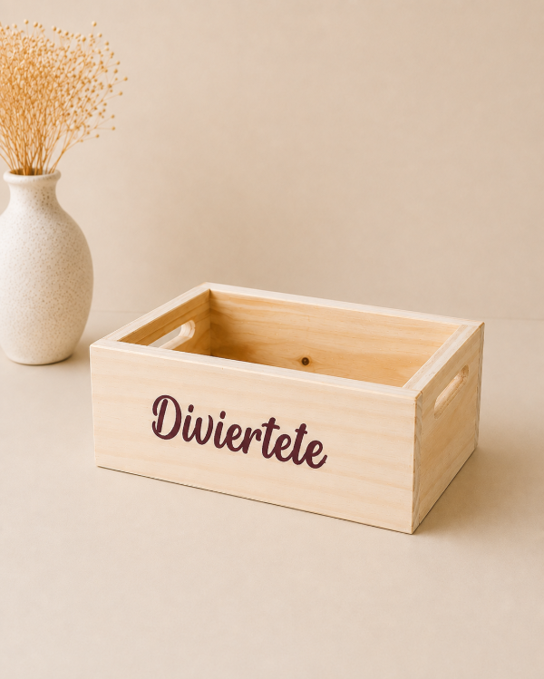 Producto - cajón en madera con manijas: diviertete color manteca