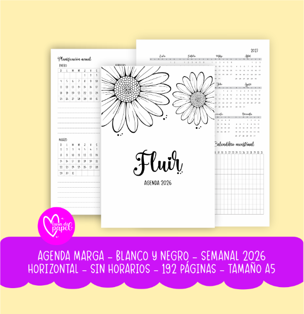 Producto - AGENDA MARGA BLANCO Y NEGRO 2026 SEMANAL SIN HORARIOS