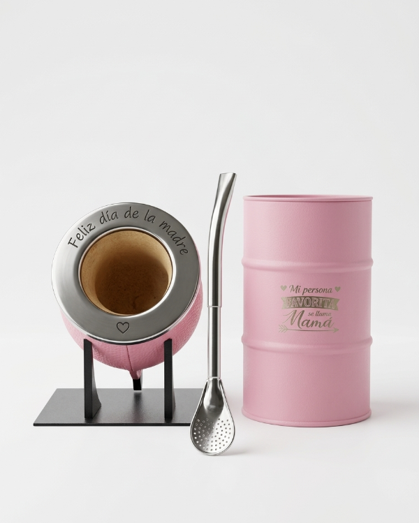 Producto - COMBO ROSA Mate Imperial con Bombilla y Yerbero DIA DE LA MADRE - 1