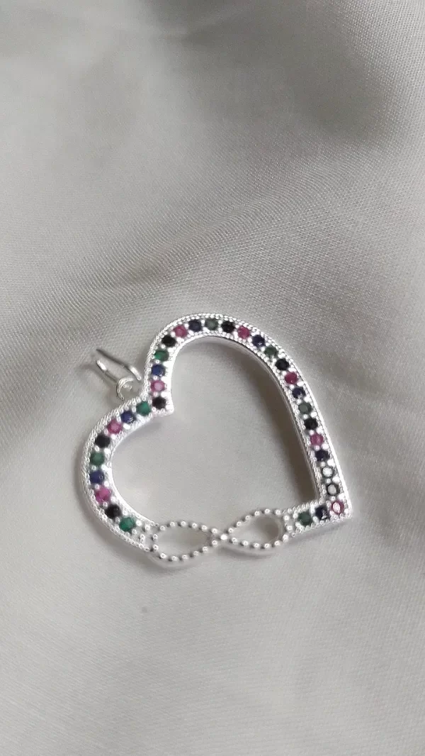 Producto - Dije de Plata 925 corazon grande cubic multicolor e infinito