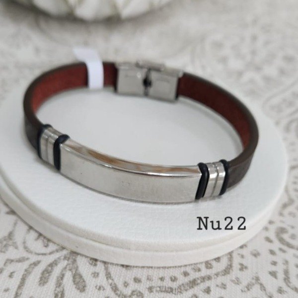 Producto - Pulsera marrón metalizada centro chapa lisa