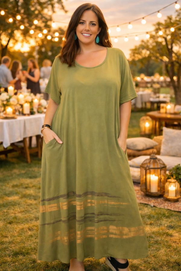 Producto - Vestido Metalizado Largo Manguitas XXL 135  - Verde Ssco y Dorado Opaco