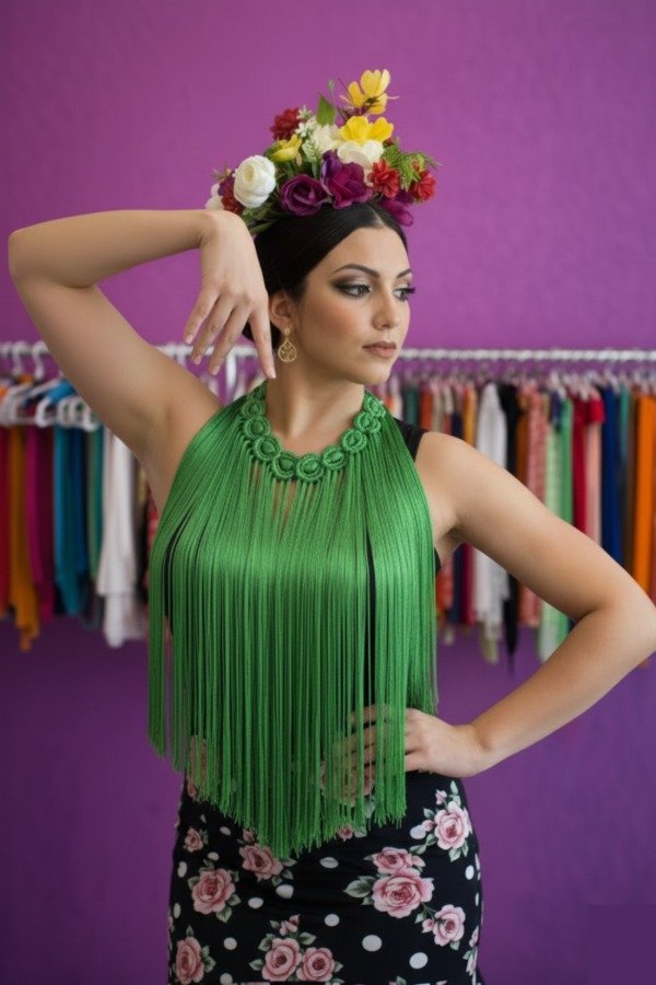 Producto - Collar De Flecos De Seda Círculos Verde