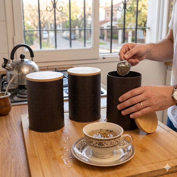 Producto - Lata negra - TÉ, CAFÉ o AZÚCAR