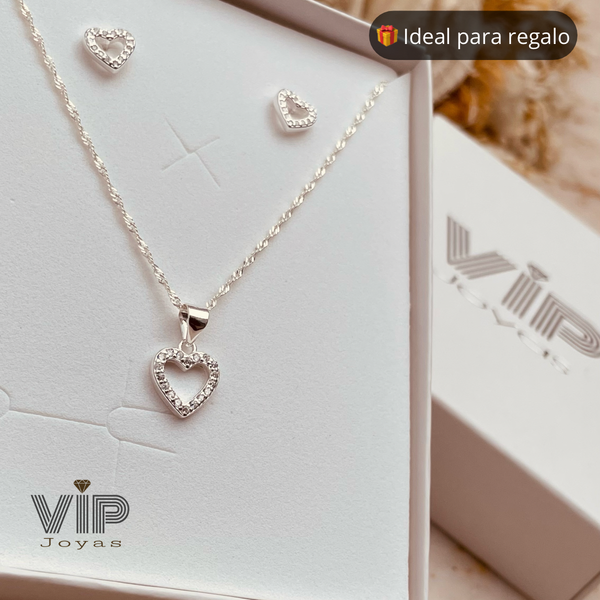 Producto - Set Cadena, Dije y Aros Corazón Plata 925