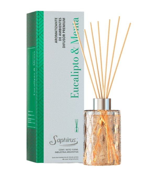 Producto - Difusor De Ambientes Saphirus Premium 130Ml - Eucalipto y Menta