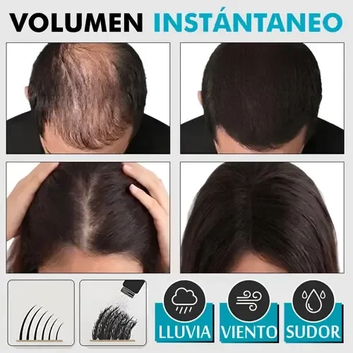 Antes y Después Trick Hair Fiber - Volumen inmediato resistente al sudor y agua.