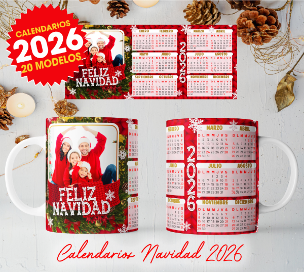 Producto - Plantillas Tazas Calendario 2026 Navidad Navideños Foto Sublimar