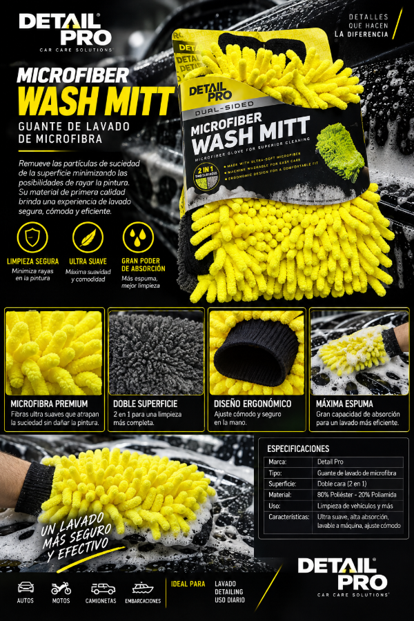 Producto - Guante De Lavado Detail Pro Microfiber Wash Mitt Doble Faz 2 En 1 - 0