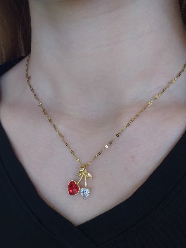 Producto - ADC0056 Collar Corazón Strass Cereza