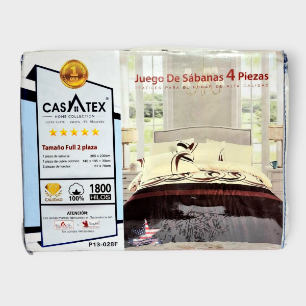 Producto - Juego de Sábanas 2 1/2 plazas Casatex 1800 hilos Marrón con beige