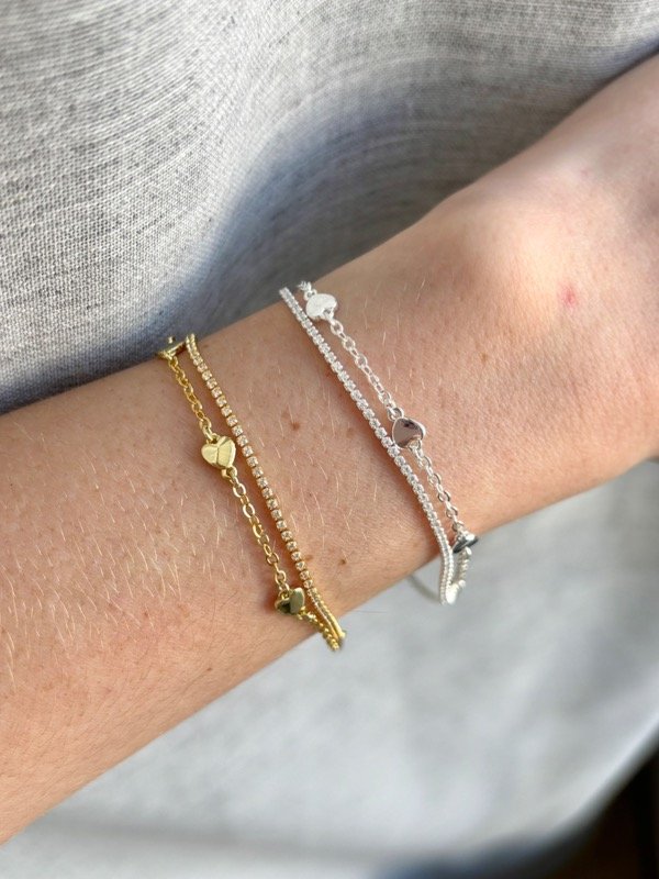 Producto - Pulsera Corazones y Tira de Strass Acero Dorado/Blanco