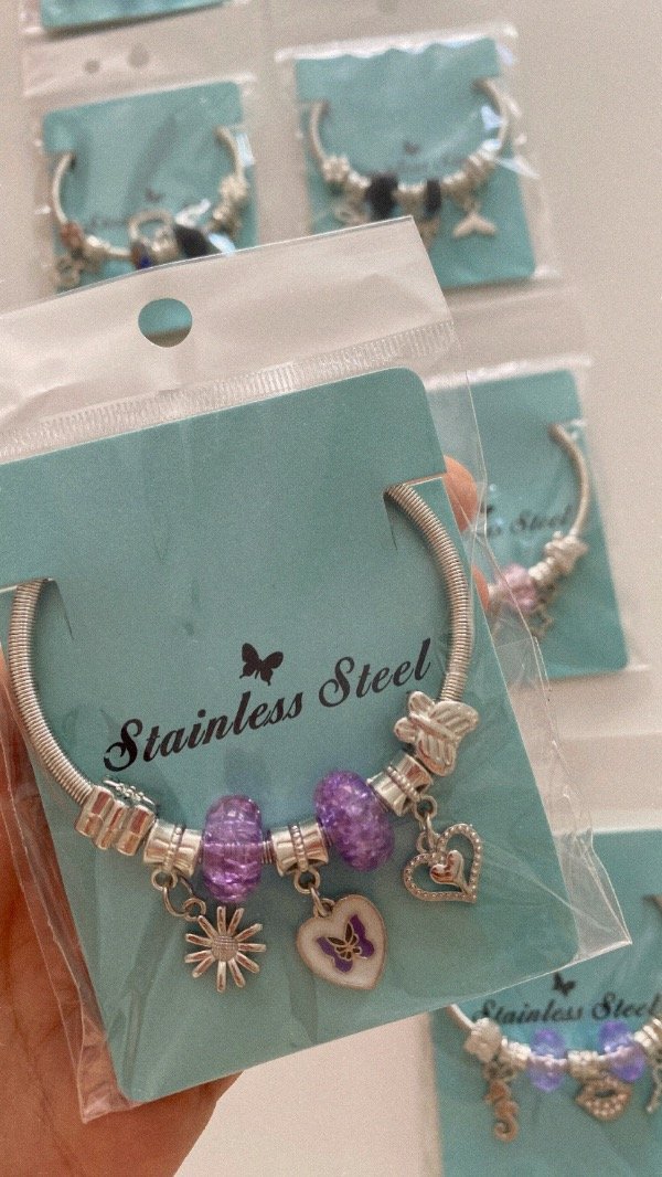 Producto - Pulsera simil Pandora. ACERO. Violeta
