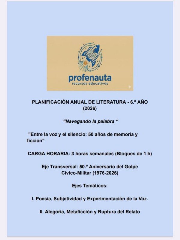 Producto - Planificación Anual Literatura 6to año