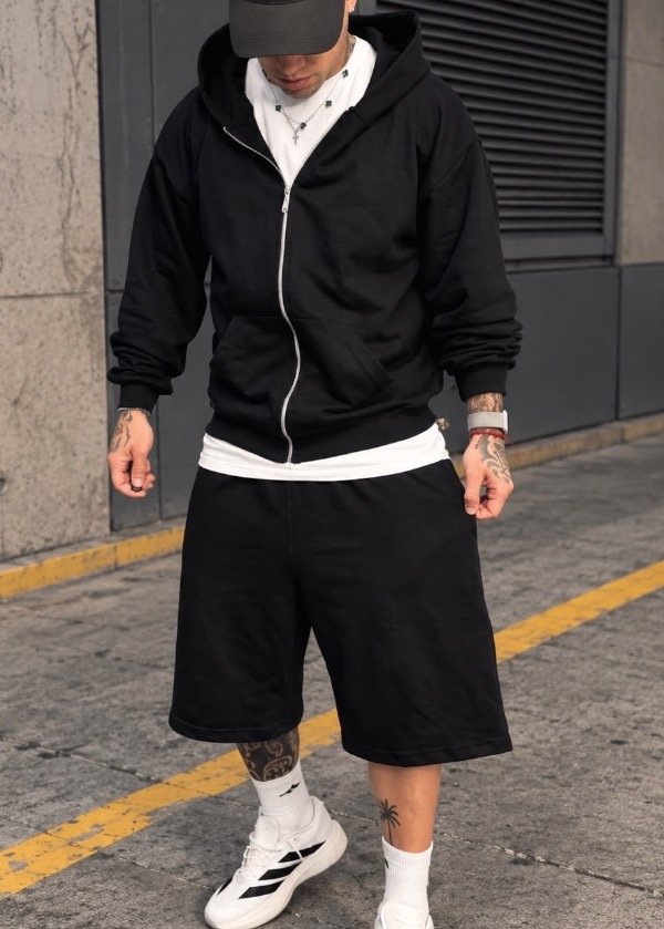 Producto - Conjunto Oversize Negro Campera + Bermuda - 0