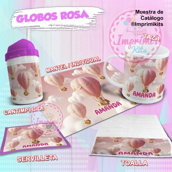 Producto - Plantillas Para Sublimar Diseños Set de Jardín Globos Aerostáticos Rosa