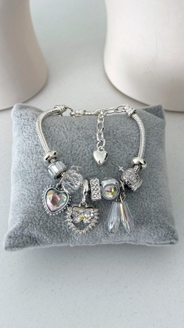 Producto - Pulsera Charms Corazon moño ACERO BLANCO