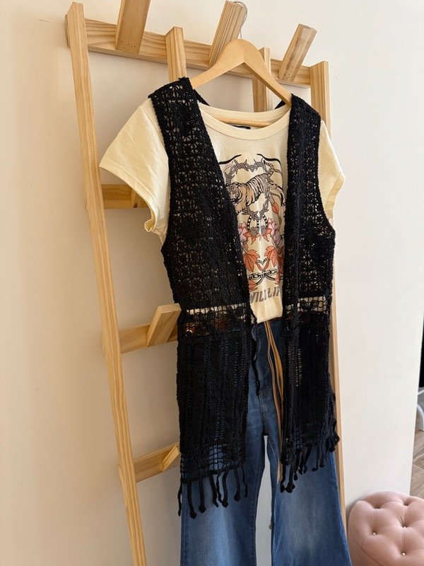 Producto - Chaleco largo crochet Romancia negro