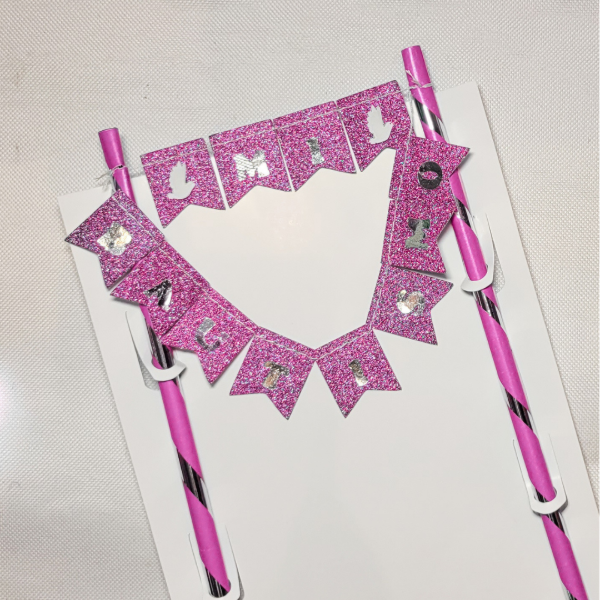 Producto - Banderin para torta MI BAUTISMO color rosa con brillo