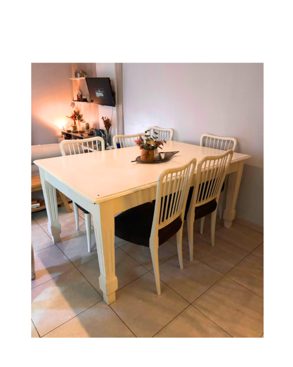 Producto - Mesa de madera con 4 sillas y 2 sillones de esquina	/ 170x110