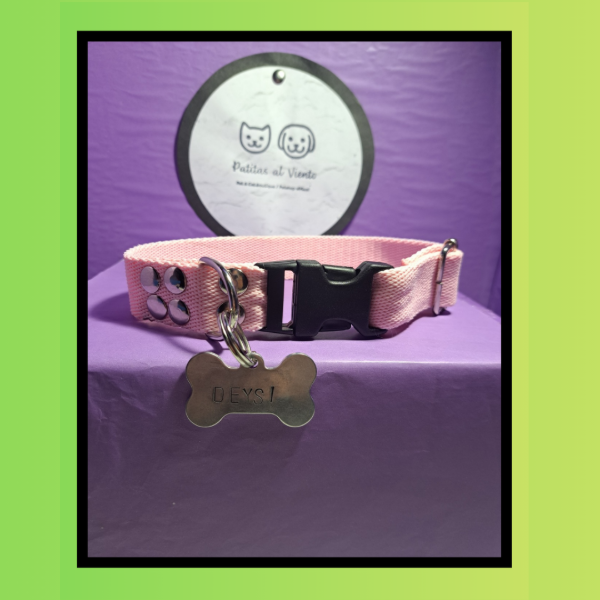 Producto - Conjunto Id. Collar Regulable Liso + Chapita de ACERO Tamaño M/L