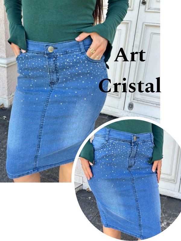Producto - Cristal pollera de jeans con brillo CELESTE