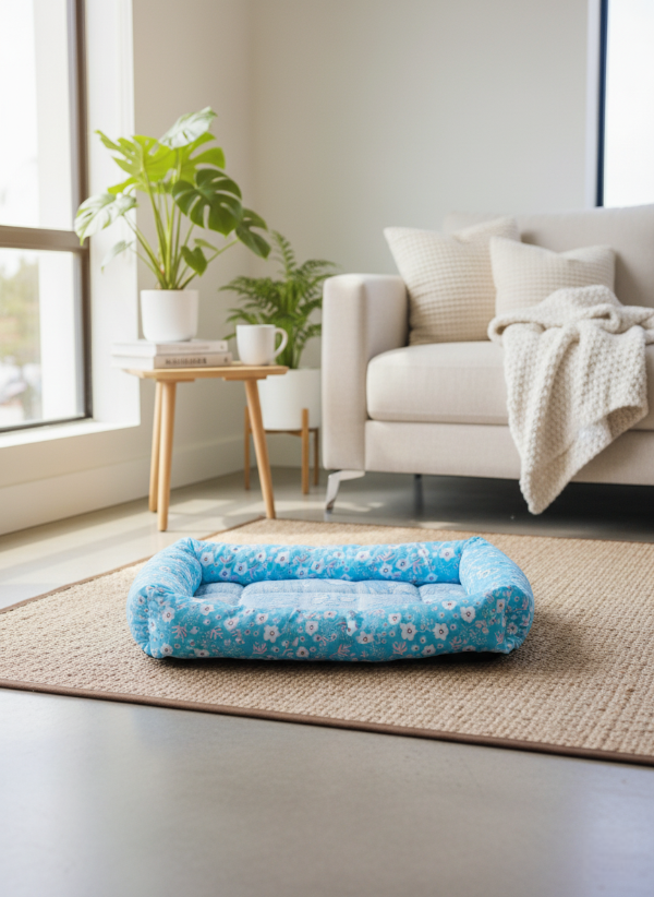 Producto - Camita celeste de osito con flores