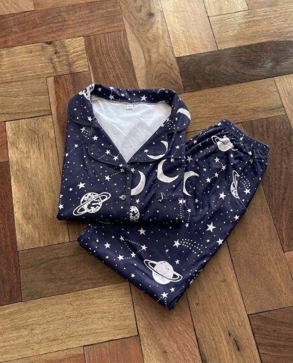 Producto - Pijama camisero largo mangas cortas - Azul espacio - 2