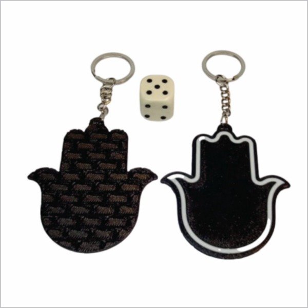 Producto - LLavero Hamsa 9 cm negro y blanco