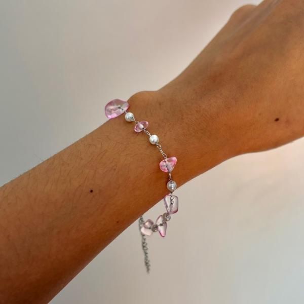 Producto - Pulsera piedra rosa blanco