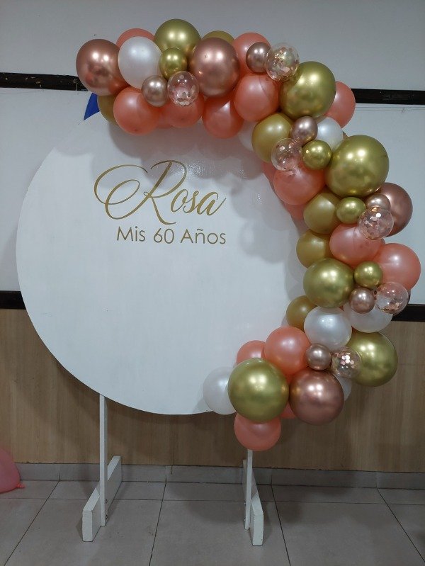 Producto - FONDO CON GLOBOS ROSA GOLD Y DORADO
