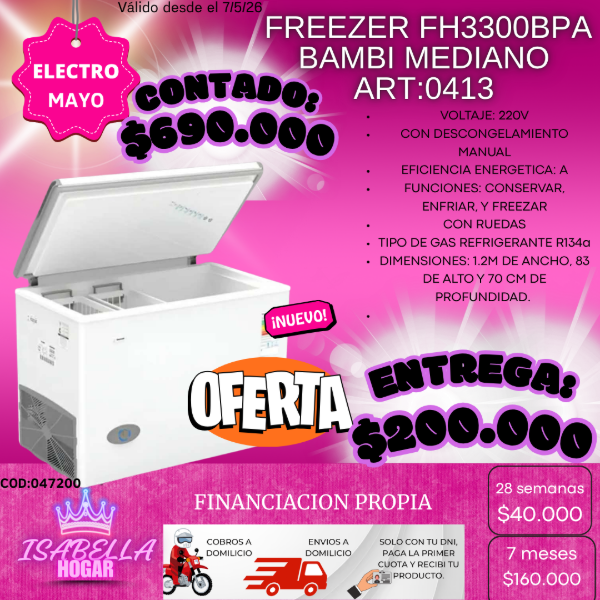 Producto - FREEZER FH3300BPA BAMBI MEDIANO COD: 047200