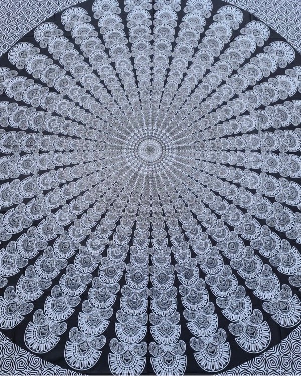 Producto - Manta mandala blanco y negro rectangular