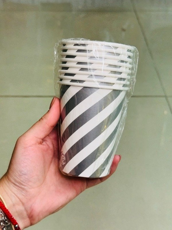 Producto - Vaso polipapel rayas plata x8u