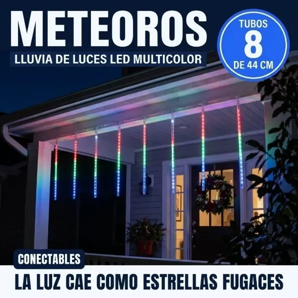 Producto - Luces LED Lluvia de Meteoros 8 Tubos 288 LED 3,8 m a 220 V Conectables - 3