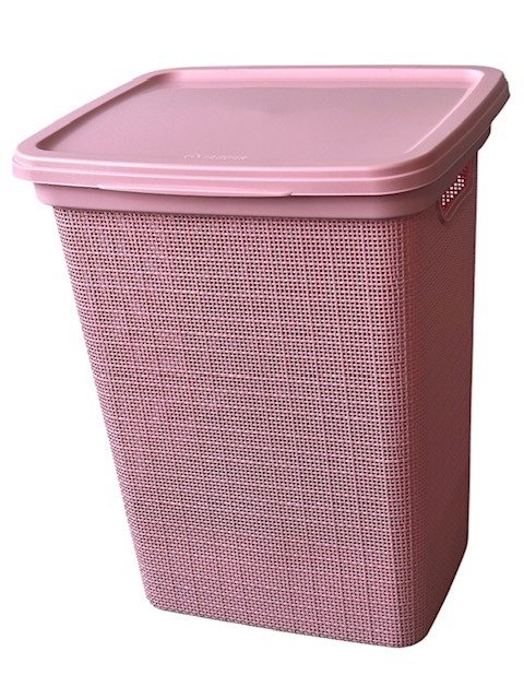 Producto - GANGA - CANASTO ALTO PARA ROPA TIPO YUTE COLOR ROSA DETALLE EN TAPA