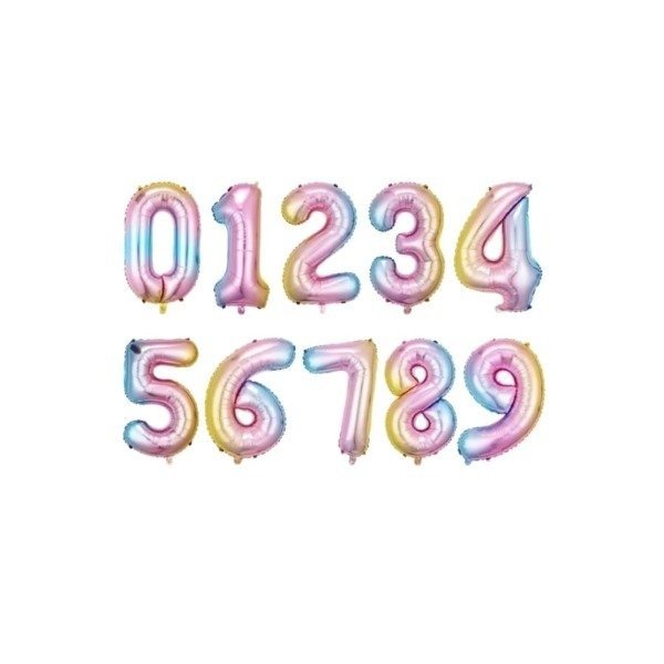 Producto - Globo metalizado número color multicolor pastel de 16" en blister (40cm)