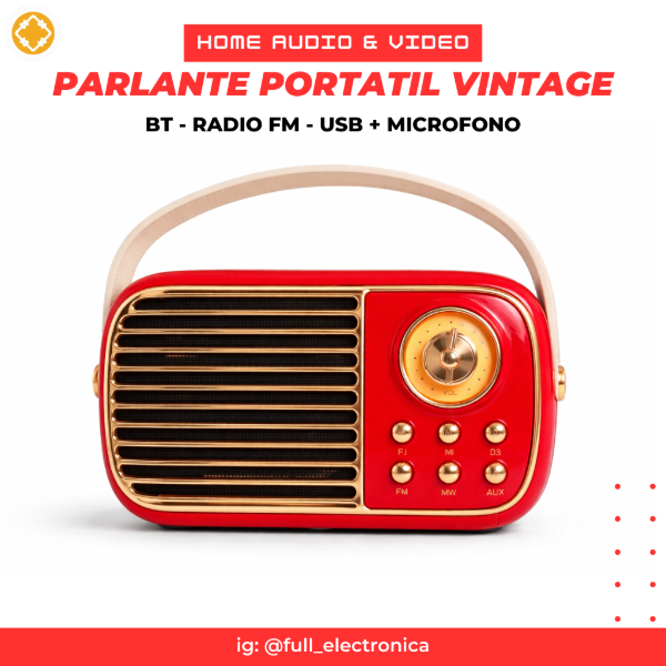 Producto - Parlante vintage BT / FM + micrófono y Karaoke Rojo