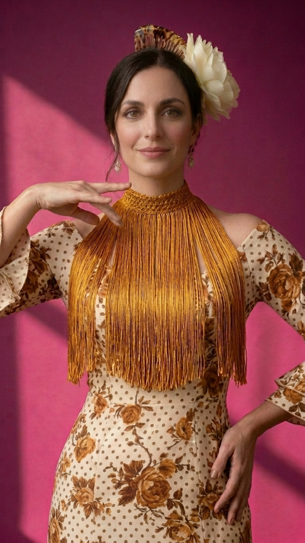 Producto - Collar De Flecos De Seda Recto Dorado