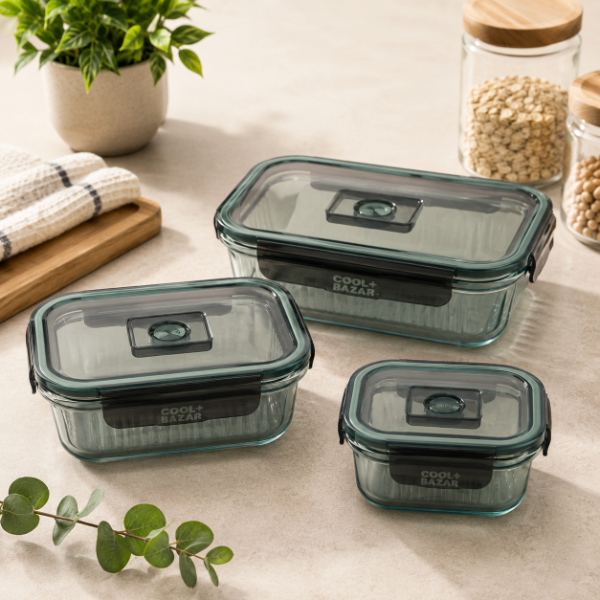 Producto - SET X 3 HERMETICOS RECTANGULARES BOROSILICATO GRUESO CON TRABAS - 1