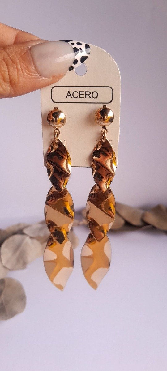 Producto - Aros acero dorado pasantes colgante hojas