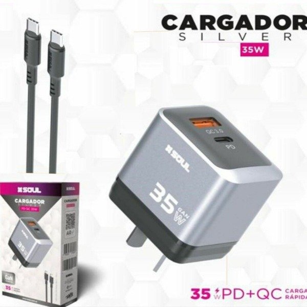Producto - CARGADOR SOUL SILVER PD+USB-A 35W TIPO C A TIPO C