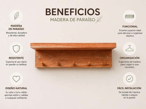 Producto - Perchero en paraiso con estante y 5 ganchos - 3