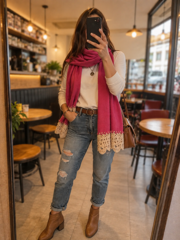 Producto - BUFANDA-RUANA fucsia tejida
