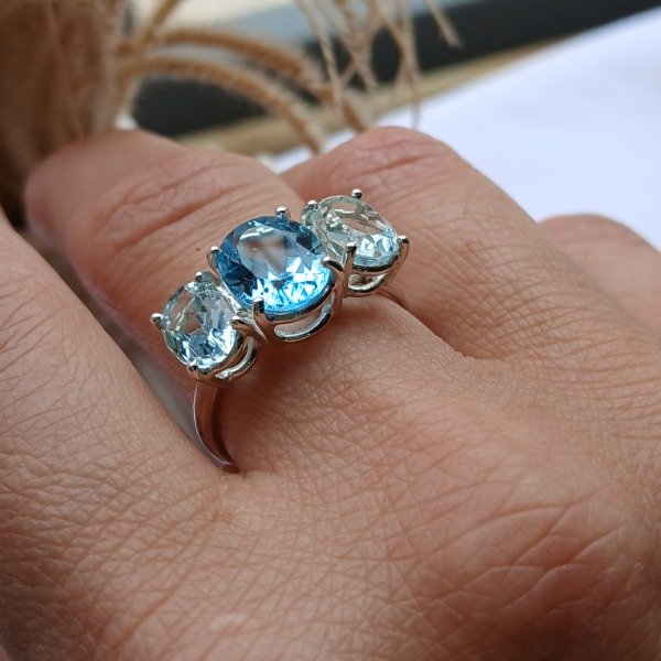 Producto - Anillo Cielo plata 925 Topacio (tratado) y Aguamarinas en  N19 - 2