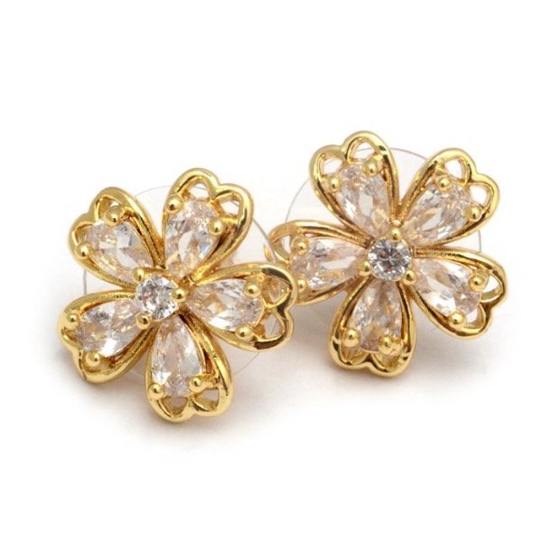 Producto - Aros dorados flor con cubic 1,5Cm
