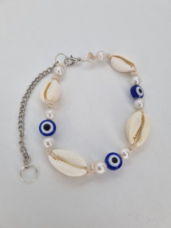 Producto - Pulsera tobillera cadenita buzios/perlas/ojitos