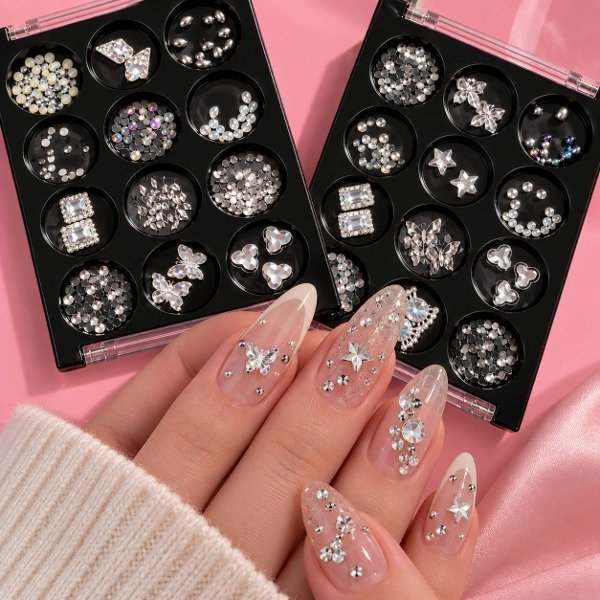 Producto - SET DE DECORACION STRASS APLIQUES PLATEADOS TENDENCIA - 1