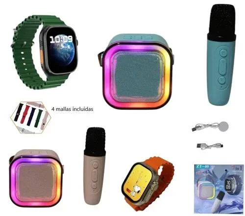 Producto - COMBO PARLANTE CON MICROFONO, SMARTWATCH CON 4 MALLAS